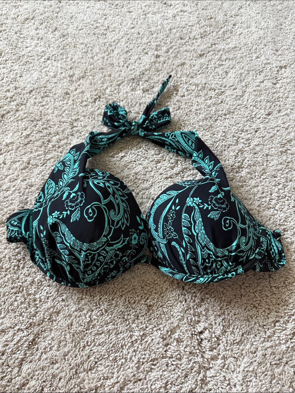 VENUS Black and Teal Paisley Halter Bikini Top